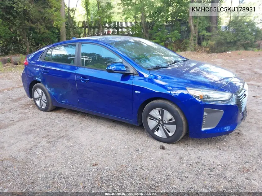 2019 Hyundai Ioniq Hybrid Blue VIN: KMHC65LC5KU178931 Lot: 45320536