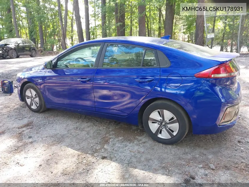 2019 Hyundai Ioniq Hybrid Blue VIN: KMHC65LC5KU178931 Lot: 45320536