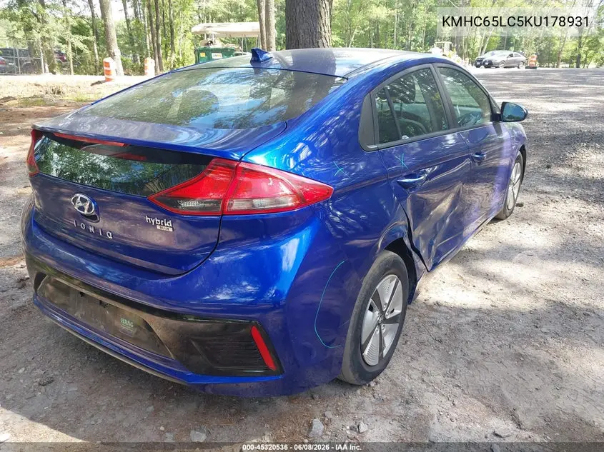 2019 Hyundai Ioniq Hybrid Blue VIN: KMHC65LC5KU178931 Lot: 45320536