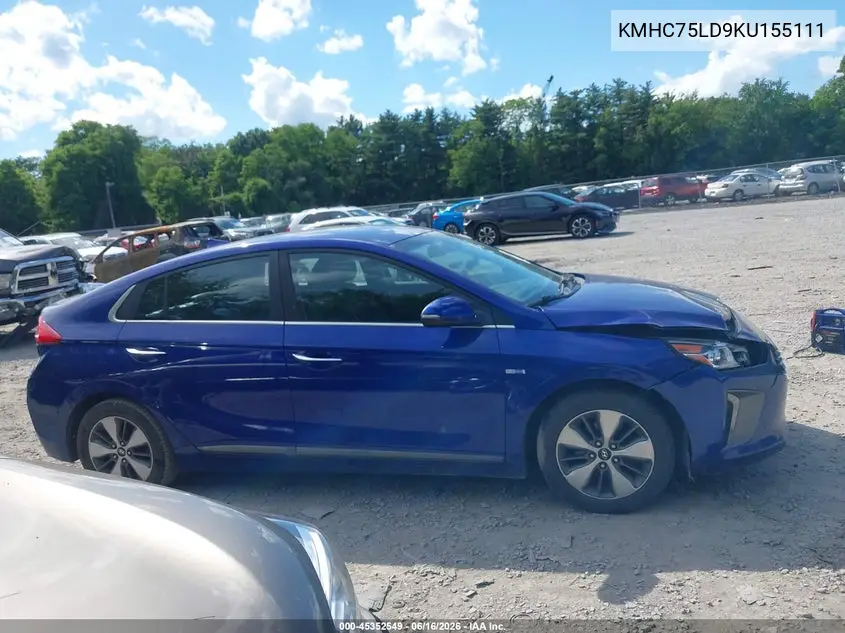 2019 Hyundai Ioniq Plug-In Hybrid Limited VIN: KMHC75LD9KU155111 Lot: 45352549