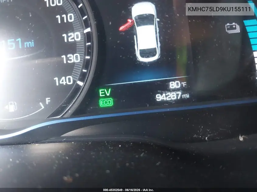 2019 Hyundai Ioniq Plug-In Hybrid Limited VIN: KMHC75LD9KU155111 Lot: 45352549