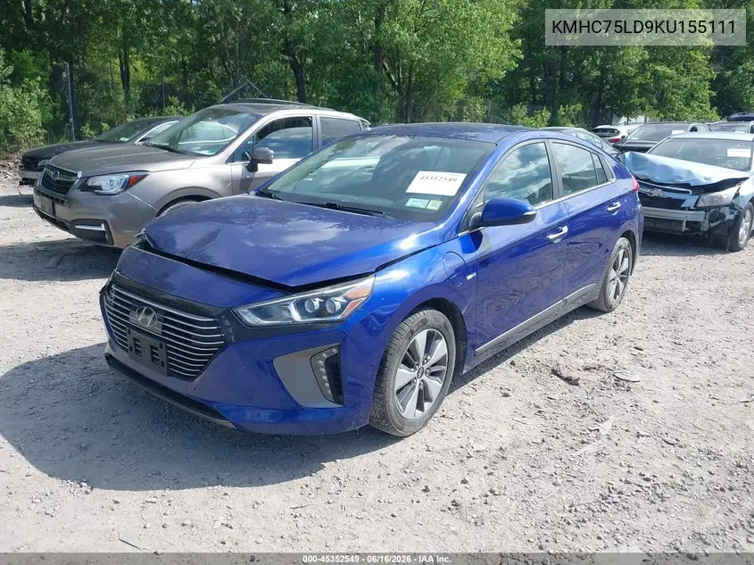 2019 Hyundai Ioniq Plug-In Hybrid Limited VIN: KMHC75LD9KU155111 Lot: 45352549