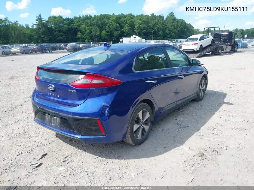 2019 Hyundai Ioniq Plug-In Hybrid Limited VIN: KMHC75LD9KU155111 Lot: 45352549