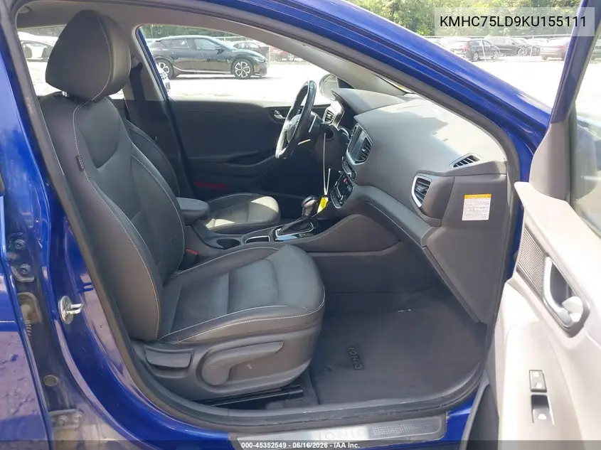 2019 Hyundai Ioniq Plug-In Hybrid Limited VIN: KMHC75LD9KU155111 Lot: 45352549