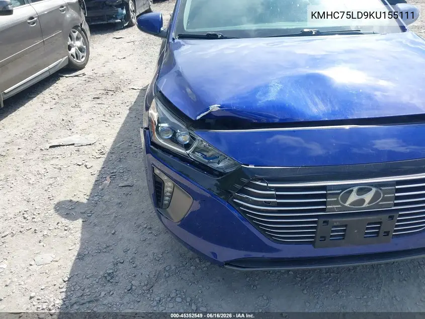2019 Hyundai Ioniq Plug-In Hybrid Limited VIN: KMHC75LD9KU155111 Lot: 45352549