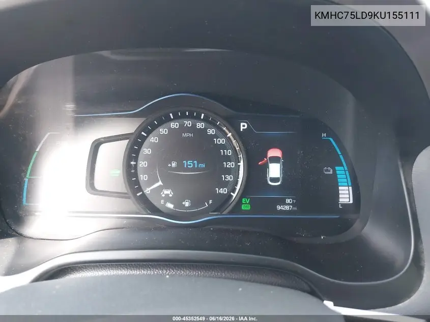 2019 Hyundai Ioniq Plug-In Hybrid Limited VIN: KMHC75LD9KU155111 Lot: 45352549