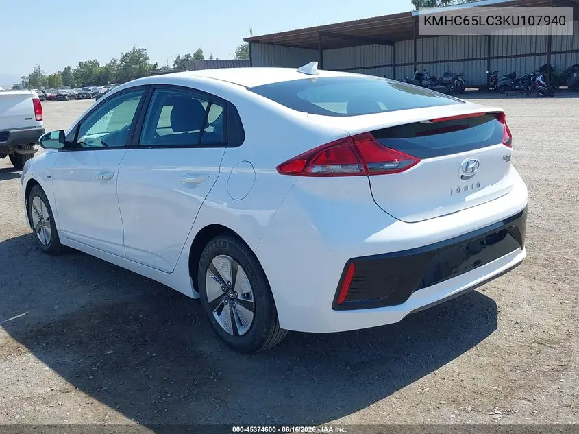 2019 Hyundai Ioniq Hybrid Blue VIN: KMHC65LC3KU107940 Lot: 45374600