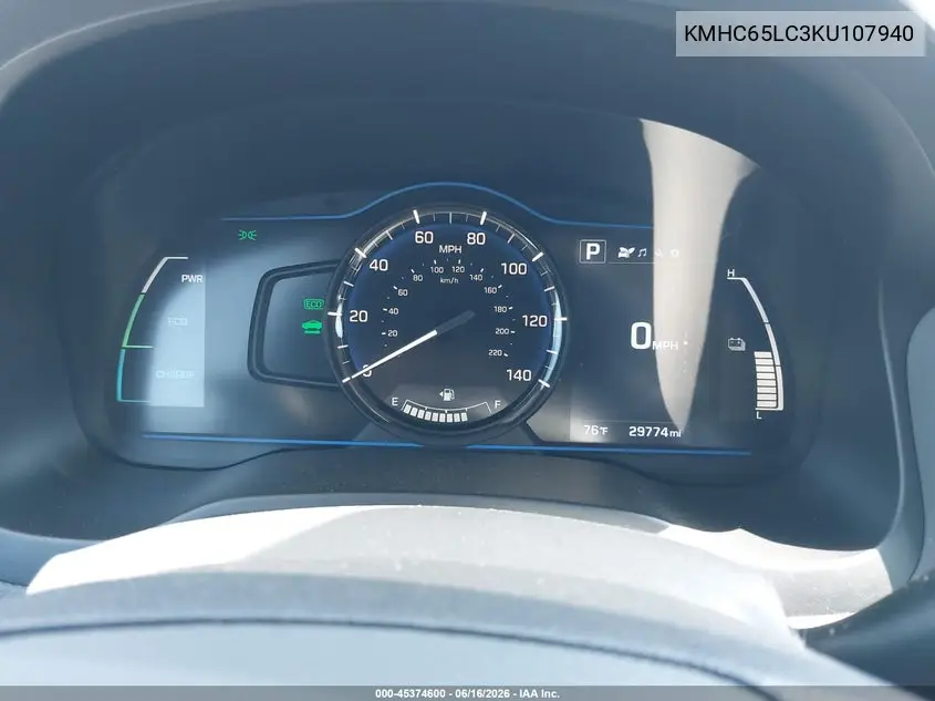 2019 Hyundai Ioniq Hybrid Blue VIN: KMHC65LC3KU107940 Lot: 45374600