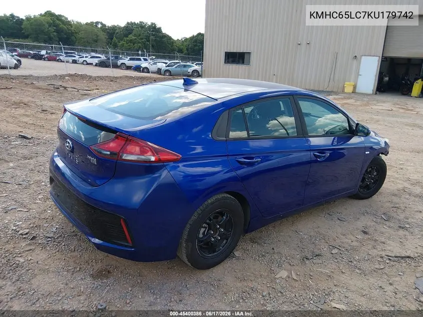 2019 Hyundai Ioniq Hybrid Blue VIN: KMHC65LC7KU179742 Lot: 45400386