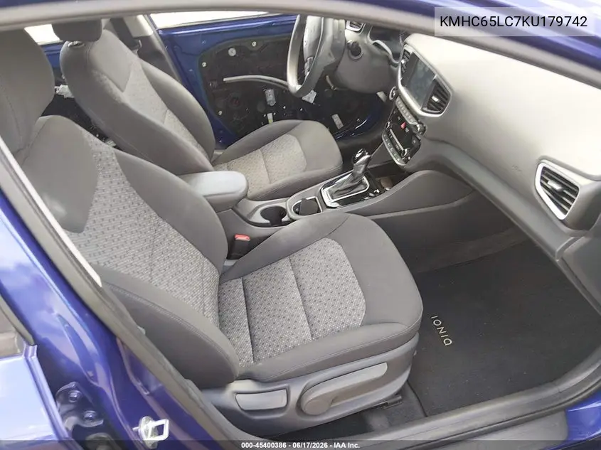 2019 Hyundai Ioniq Hybrid Blue VIN: KMHC65LC7KU179742 Lot: 45400386