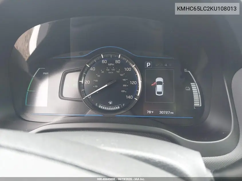2019 Hyundai Ioniq Hybrid Blue VIN: KMHC65LC2KU108013 Lot: 45445695