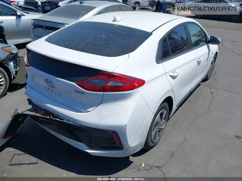 2019 Hyundai Ioniq Hybrid Sel VIN: KMHC75LC1KU139573 Lot: 45554605