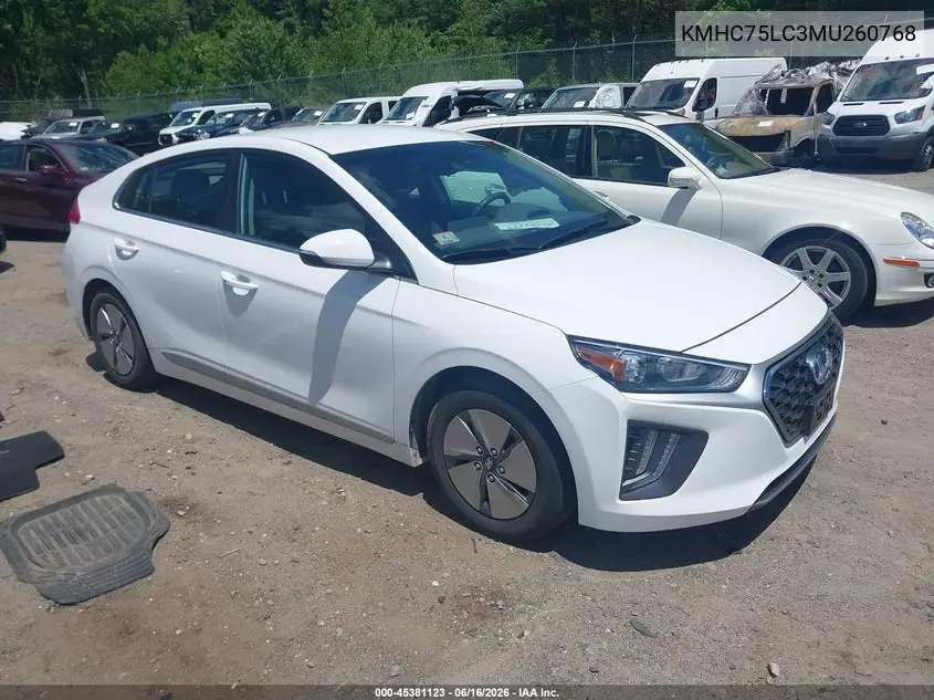 2021 Hyundai Ioniq Hybrid Se VIN: KMHC75LC3MU260768 Lot: 45381123