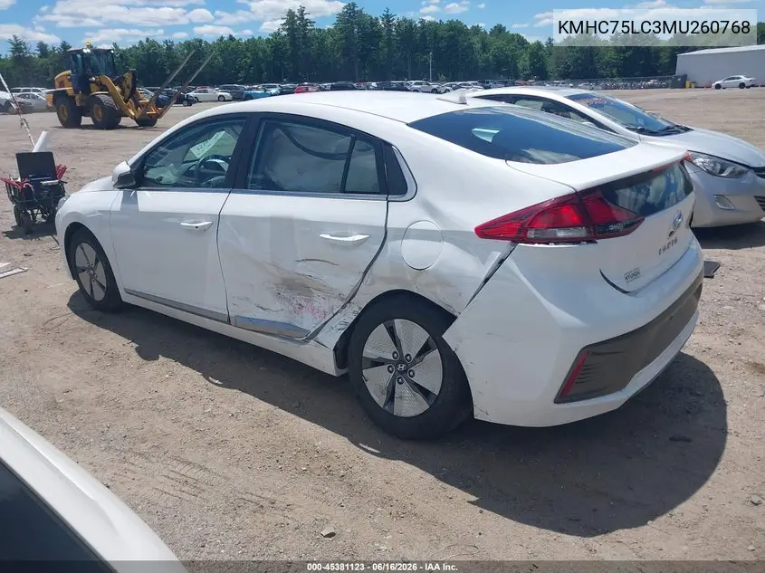 2021 Hyundai Ioniq Hybrid Se VIN: KMHC75LC3MU260768 Lot: 45381123