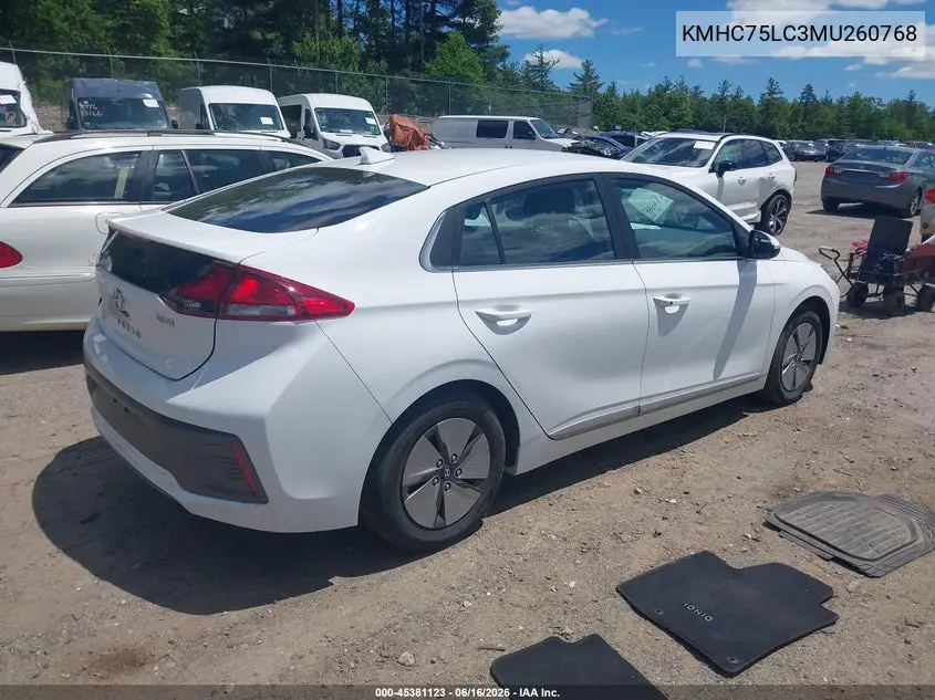 2021 Hyundai Ioniq Hybrid Se VIN: KMHC75LC3MU260768 Lot: 45381123