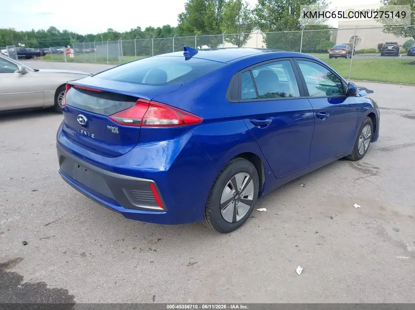 2022 Hyundai Ioniq Hybrid Blue VIN: KMHC65LC0NU275149 Lot: 45356710