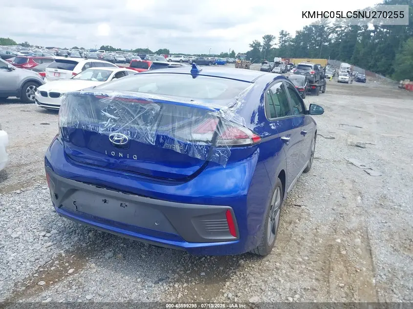 2022 Hyundai Ioniq Hybrid Limited VIN: KMHC05LC5NU270255 Lot: 45599295