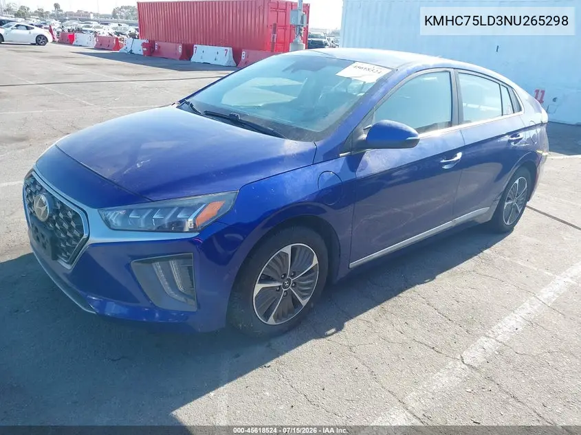 2022 Hyundai Ioniq Plug-In Hybrid Sel VIN: KMHC75LD3NU265298 Lot: 45618524