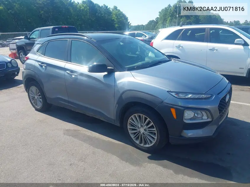2018 Hyundai Kona Sel VIN: KM8K2CAA2JU071816 Lot: 45639033