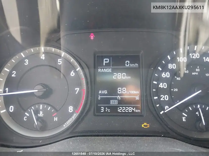 2019 Hyundai Kona VIN: KM8K12AAXKU295611 Lot: 12651548