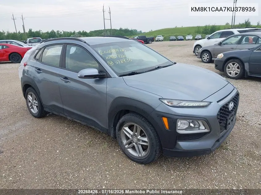 2019 Hyundai Kona Essential VIN: KM8K1CAA7KU378936 Lot: 20268426