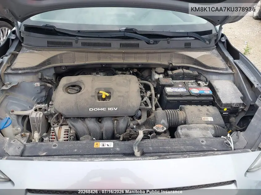 2019 Hyundai Kona Essential VIN: KM8K1CAA7KU378936 Lot: 20268426
