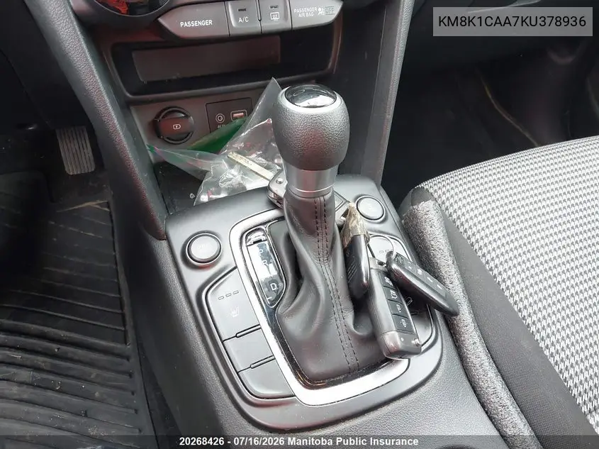 2019 Hyundai Kona Essential VIN: KM8K1CAA7KU378936 Lot: 20268426