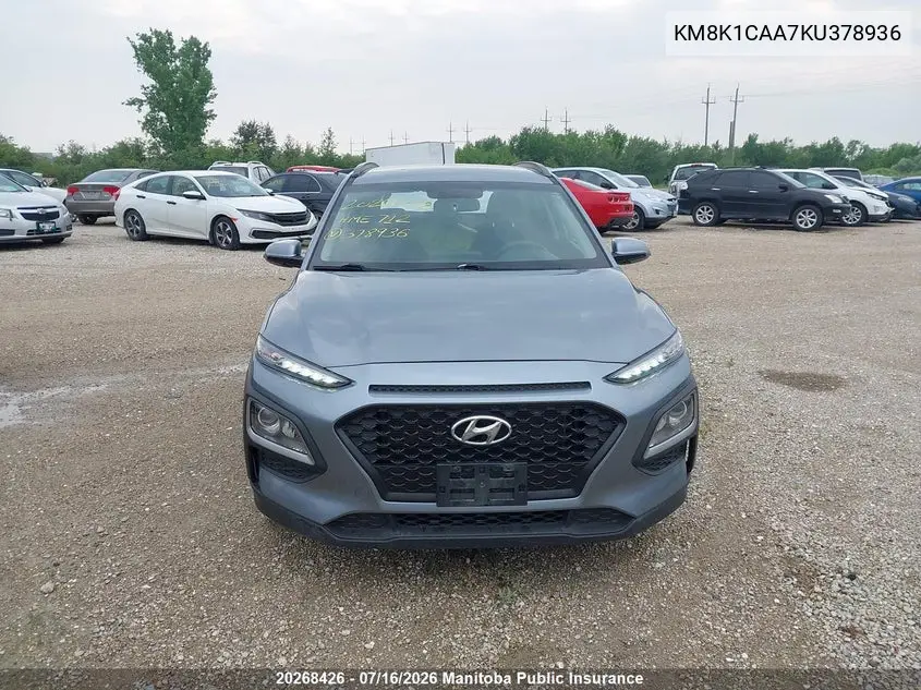 2019 Hyundai Kona Essential VIN: KM8K1CAA7KU378936 Lot: 20268426
