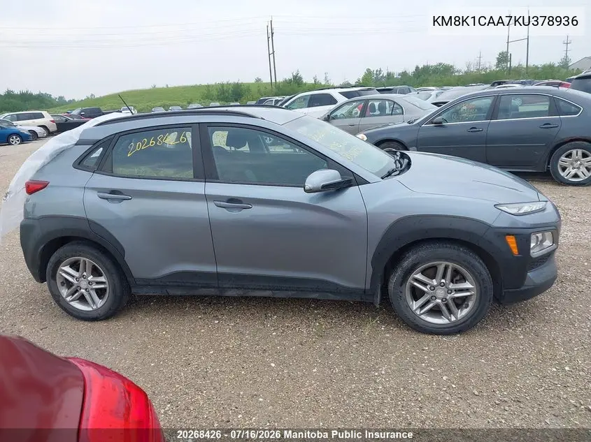 2019 Hyundai Kona Essential VIN: KM8K1CAA7KU378936 Lot: 20268426