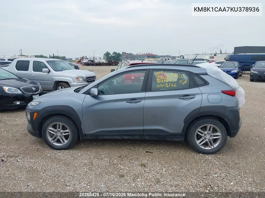 2019 Hyundai Kona Essential VIN: KM8K1CAA7KU378936 Lot: 20268426