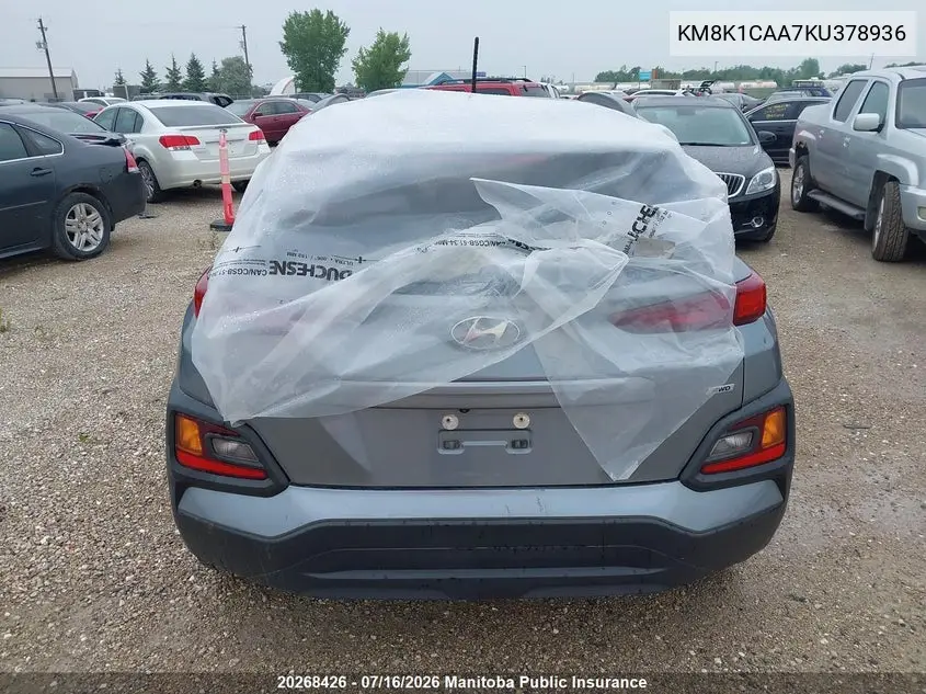 2019 Hyundai Kona Essential VIN: KM8K1CAA7KU378936 Lot: 20268426