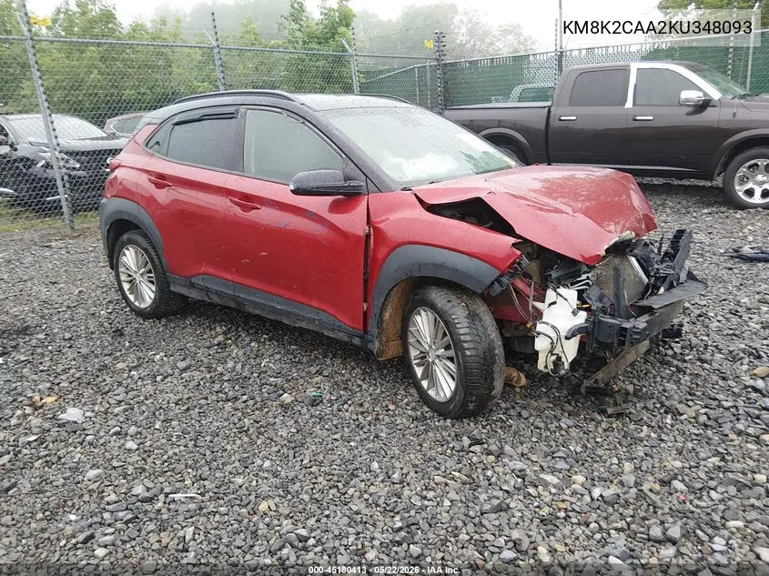 2019 Hyundai Kona Sel VIN: KM8K2CAA2KU348093 Lot: 45180413