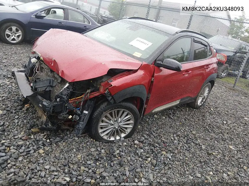 2019 Hyundai Kona Sel VIN: KM8K2CAA2KU348093 Lot: 45180413