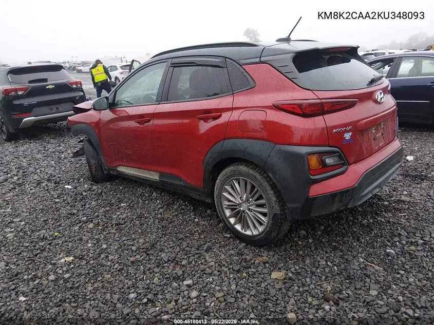 2019 Hyundai Kona Sel VIN: KM8K2CAA2KU348093 Lot: 45180413