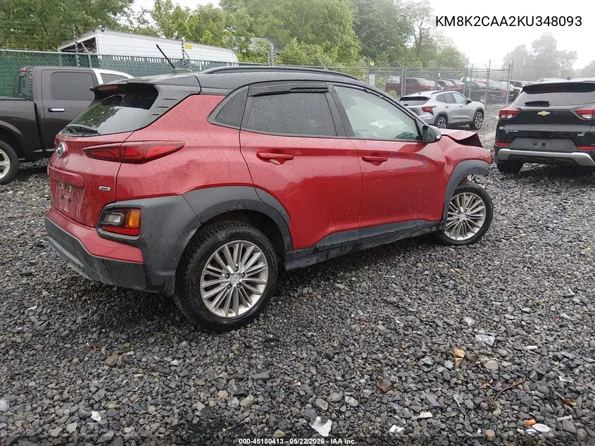2019 Hyundai Kona Sel VIN: KM8K2CAA2KU348093 Lot: 45180413