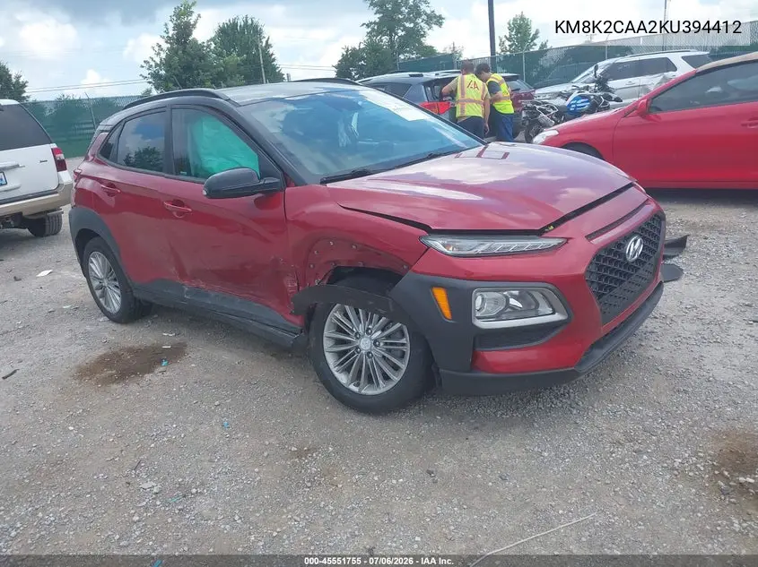 2019 Hyundai Kona Sel VIN: KM8K2CAA2KU394412 Lot: 45551755