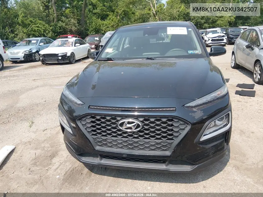 2019 Hyundai Kona Se VIN: KM8K1CAA2KU342507 Lot: 45622400