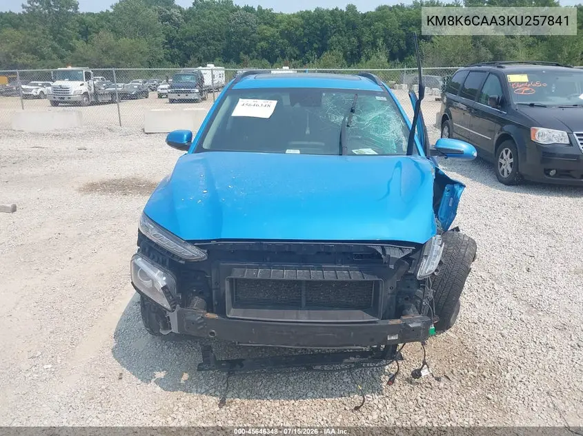 2019 Hyundai Kona Sel VIN: KM8K6CAA3KU257841 Lot: 45646348