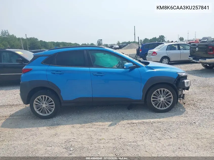 2019 Hyundai Kona Sel VIN: KM8K6CAA3KU257841 Lot: 45646348