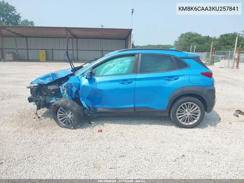 2019 Hyundai Kona Sel VIN: KM8K6CAA3KU257841 Lot: 45646348
