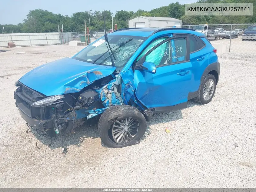 2019 Hyundai Kona Sel VIN: KM8K6CAA3KU257841 Lot: 45646348