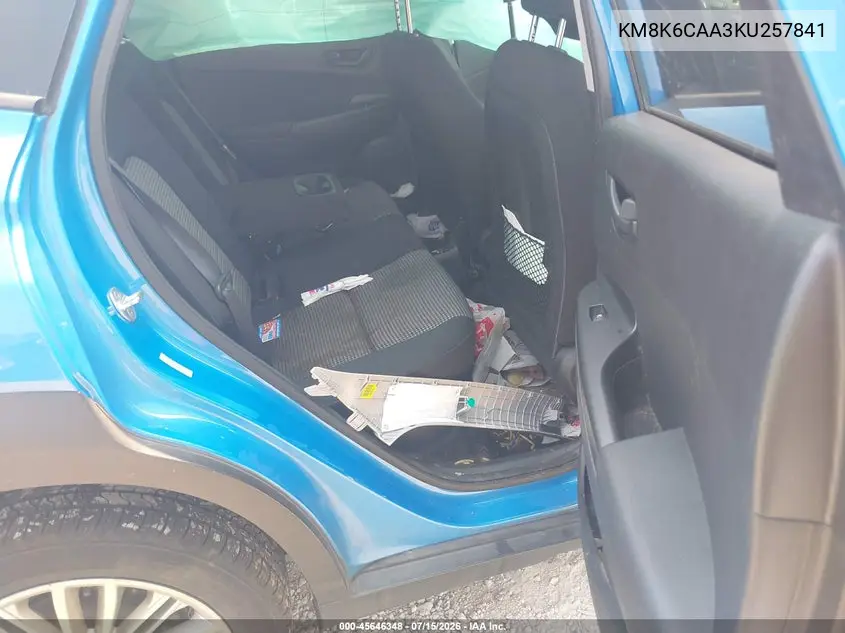 2019 Hyundai Kona Sel VIN: KM8K6CAA3KU257841 Lot: 45646348