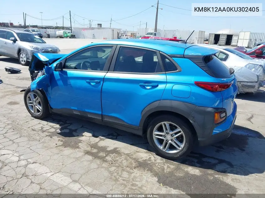 2019 Hyundai Kona Se VIN: KM8K12AA0KU302405 Lot: 45656212