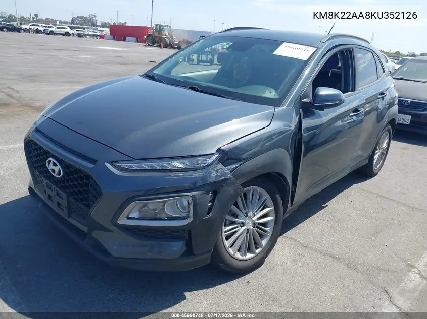 2019 Hyundai Kona Sel VIN: KM8K22AA8KU352126 Lot: 45660748