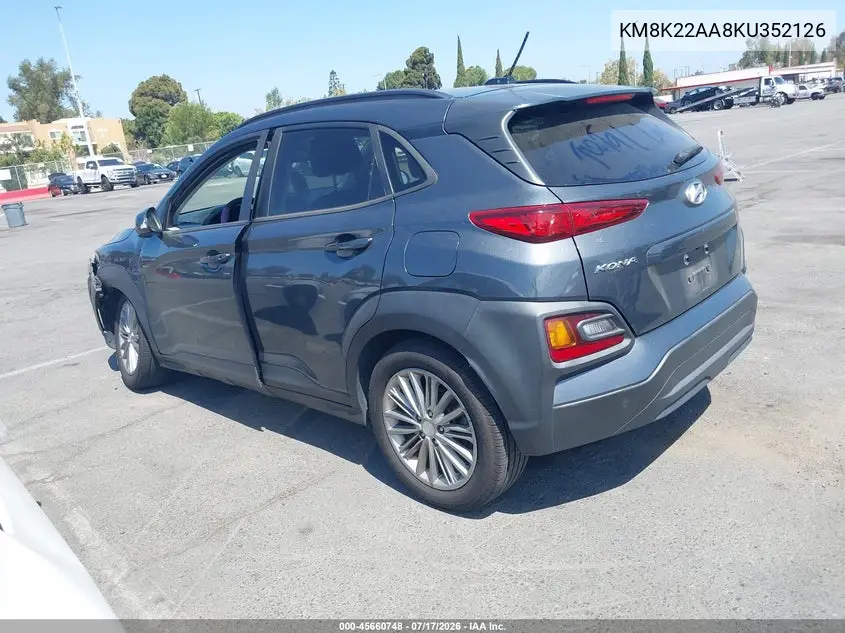 2019 Hyundai Kona Sel VIN: KM8K22AA8KU352126 Lot: 45660748