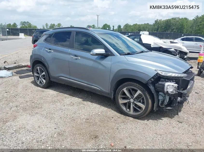 2019 Hyundai Kona Limited VIN: KM8K33A59KU215475 Lot: 45669544