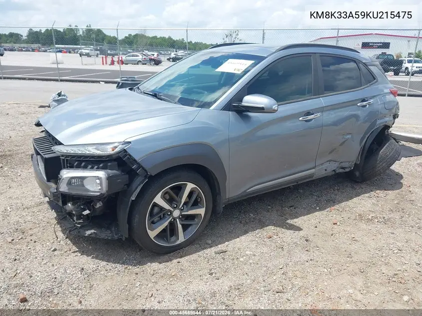 2019 Hyundai Kona Limited VIN: KM8K33A59KU215475 Lot: 45669544
