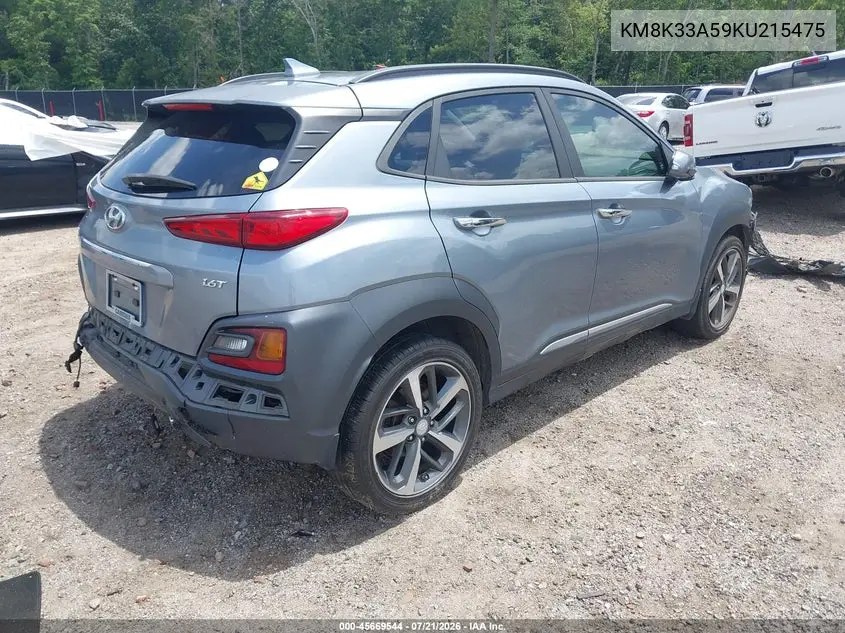 2019 Hyundai Kona Limited VIN: KM8K33A59KU215475 Lot: 45669544