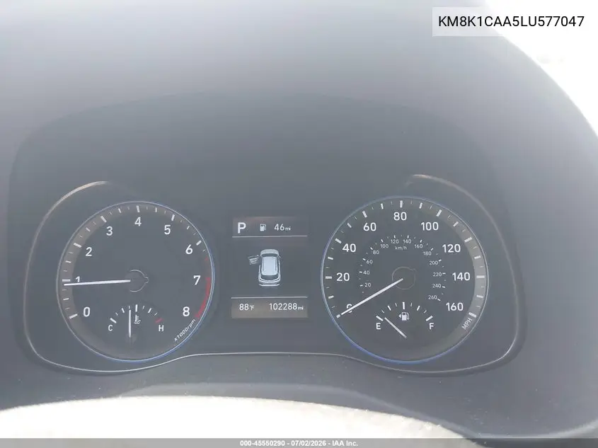 2020 Hyundai Kona Se VIN: KM8K1CAA5LU577047 Lot: 45550290