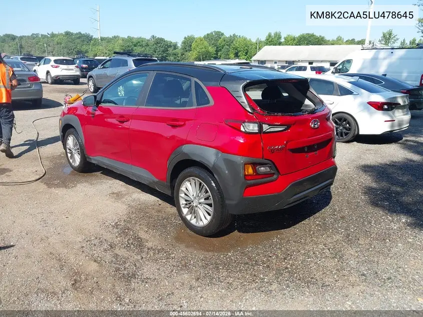 2020 Hyundai Kona Sel VIN: KM8K2CAA5LU478645 Lot: 45602694